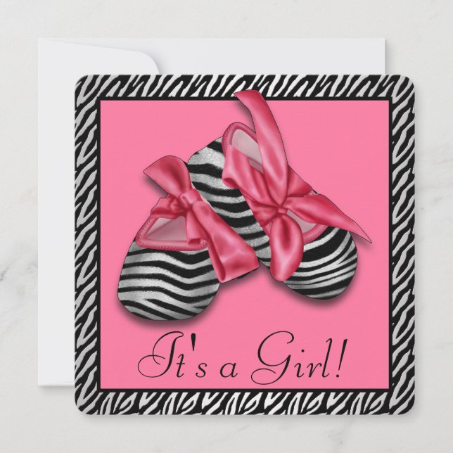 Invitation Baby Shower Zèbre Rose (Devant)