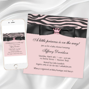Invitation Baby Shower Zèbre Rose