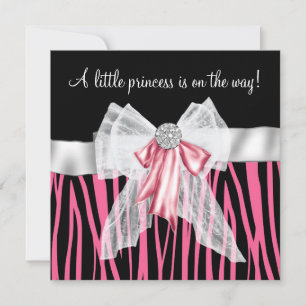 Invitation Baby Shower Zèbre Rose Princesse Rose et Noir