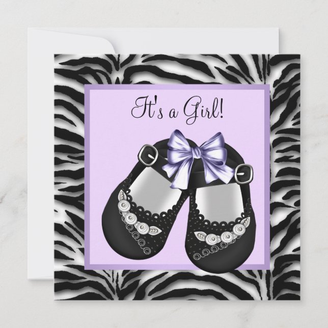 Invitation Baby Shower Zèbre Violet Lavande (Devant)