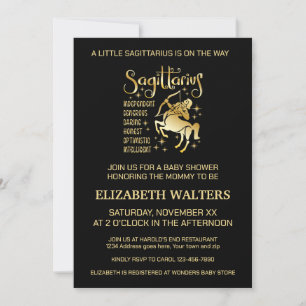 Invitation Baby shower Zodiac Gold et Black Sagittarius