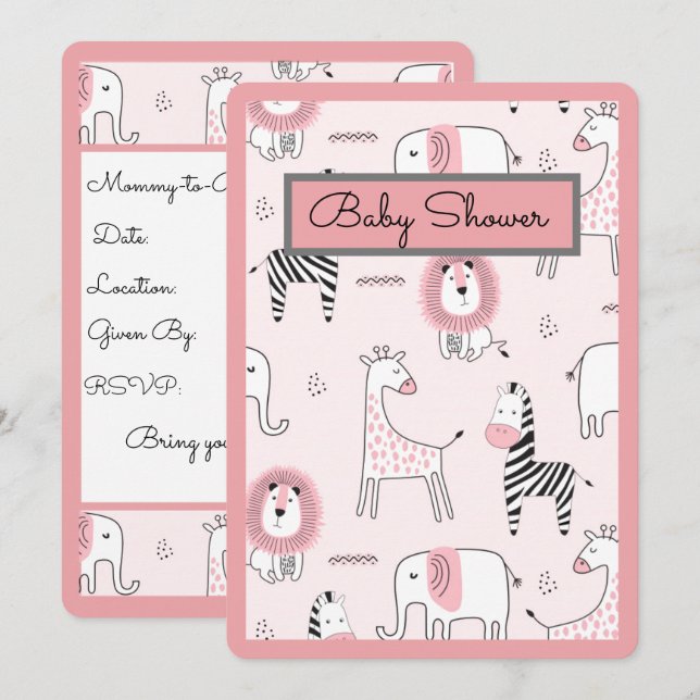 Invitation Baby shower Zoo Animaux (Devant / Derrière)