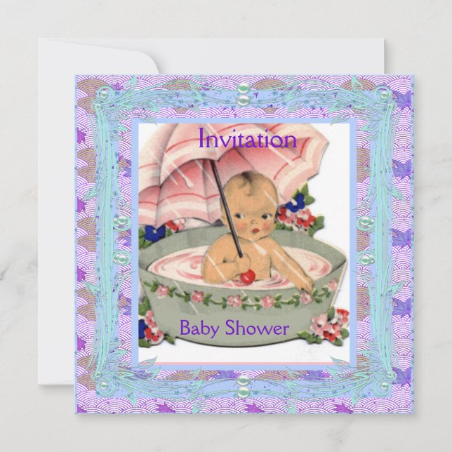 Invitation Baby-Showing Vintage Rose Bleu (Devant)