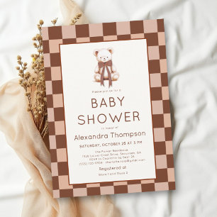 Invitation Baby-Showroom Ours en Peluche Marron à Carreaux Ré