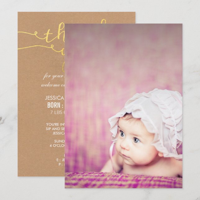 Invitation Baby Sip & See Thank You Birth Announcement (Devant / Derrière)