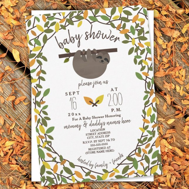 Invitation Baby Sloth Automne Baby shower d'automne verdure (Créateur téléchargé)