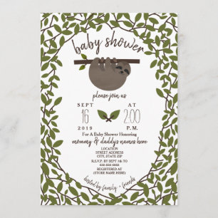 Invitation Baby Sloth Baby shower de verdure