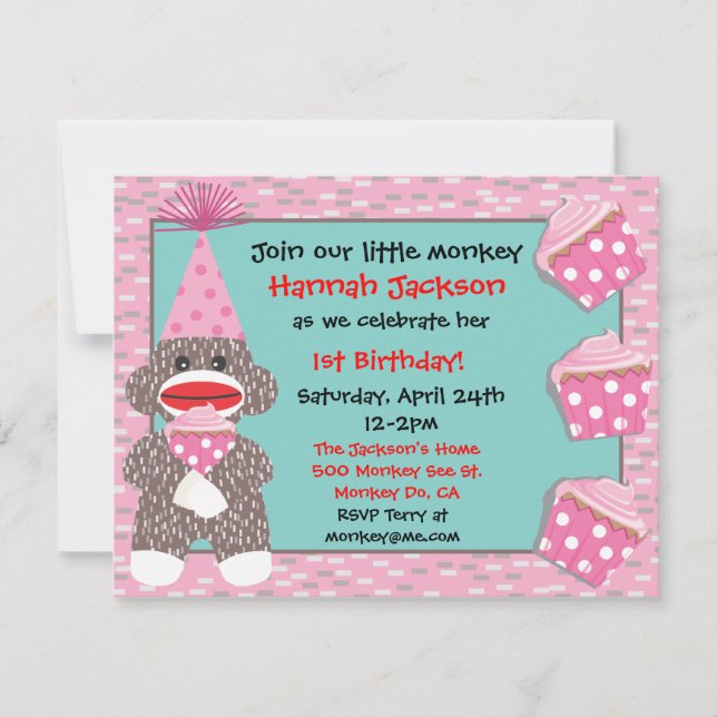 Invitation Baby Sock singe cupcake fête d'anniversaire Invita (Devant)