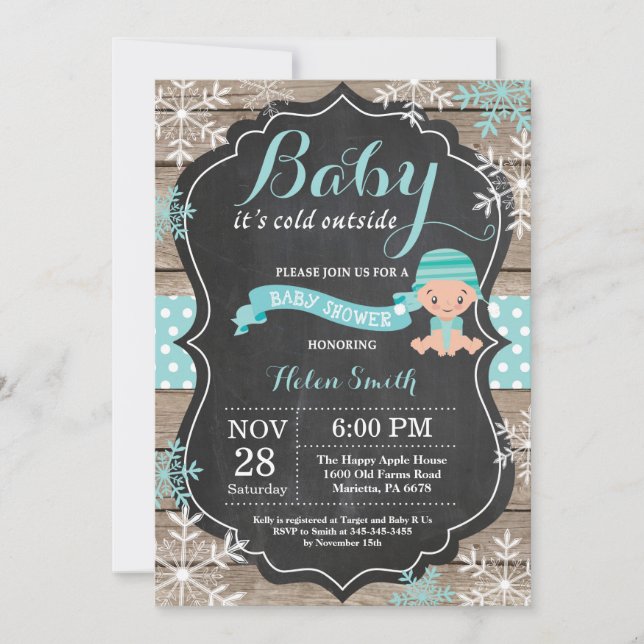 Invitation Baby son froid à l'extérieur du Baby shower Aqua (Devant)