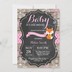 Invitation Baby son froid dehors Baby shower fille Fox rose