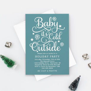 Invitation Baby Son Froid Dehors Turquoise Fête de Vacances