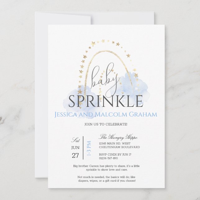 Invitation Baby Sprinkle Arc-en-Ciel Garçon (Devant)