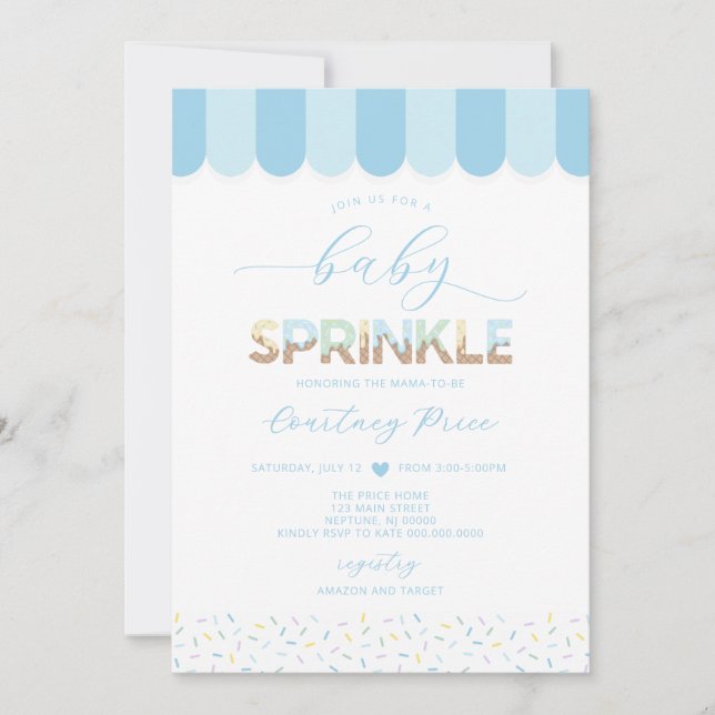 Invitation Baby Sprinkle Bébé Bleu Shower (Devant)
