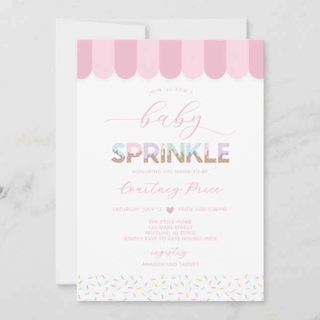 Invitation Baby Sprinkle Bébé Rose Fête Prénatale (Devant)