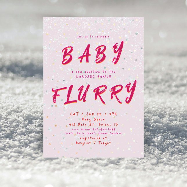 Invitation Baby Sprinkle d'hiver | Tourbillon de neige rose (Créateur téléchargé)