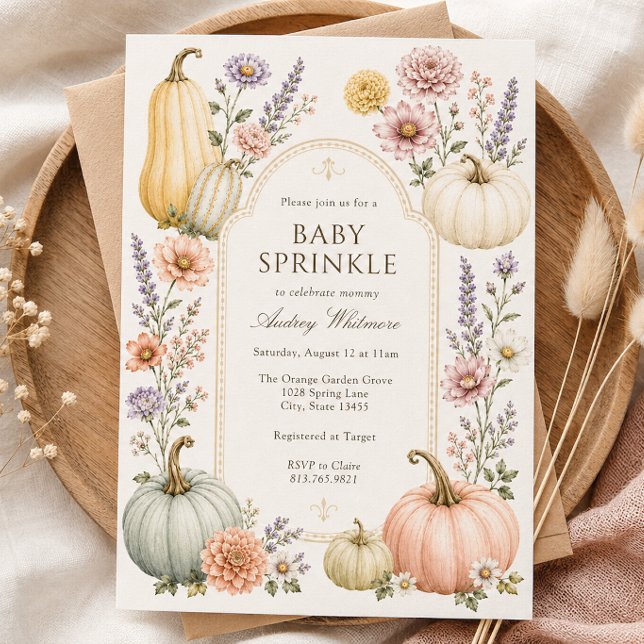 Invitation Baby Sprinkle Élégant d'Automne | Citrouilles Fleu (Créateur téléchargé)