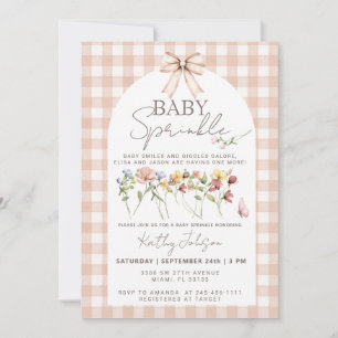 Invitation Baby Sprinkle Fleur Sauvage Gingham Neutre