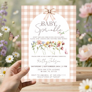 Invitation Baby Sprinkle Fleur Sauvage Gingham Neutre