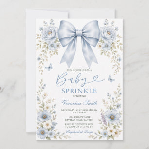 Invitation Baby Sprinkle Fleurs Sauvages Ruban Bleu coquette 