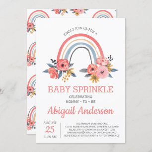 Invitation Baby Sprinkle Floral Blush rose arc-en-ciel élégan
