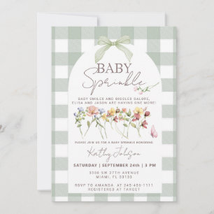 Invitation Baby Sprinkle Gingham Vert Sauge