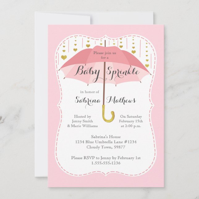 Invitation Baby Sprinkle Girl Douche rose Parapluie Invitatio (Devant)
