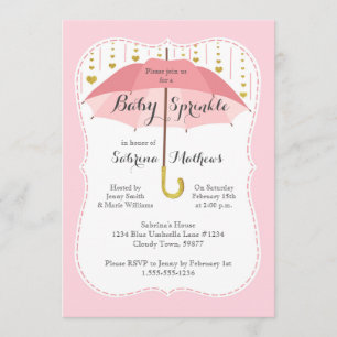Invitation Baby Sprinkle Girl Douche rose Parapluie Invitatio