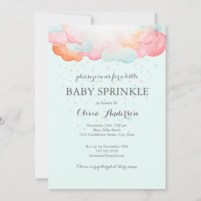 Invitation Baby Sprinkle Nuages Arc-en-ciel Bleu (Devant)