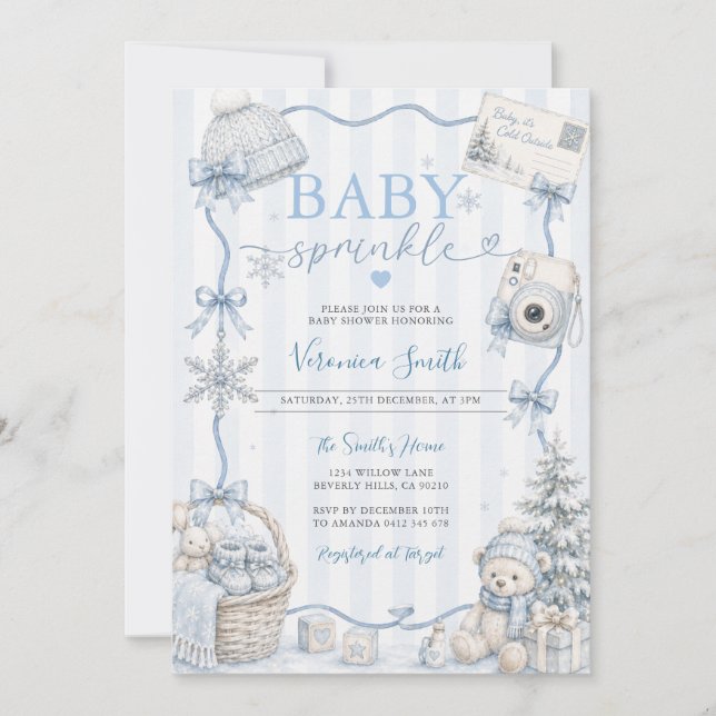 Invitation Baby Sprinkle Ours d'Hiver Flocons de Neige (Devant)