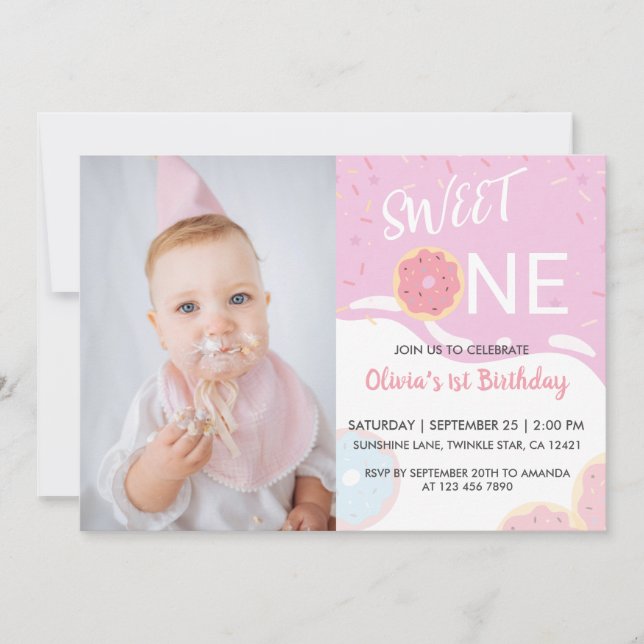 Invitation Baby Sprinkle Rose Une Douce Fille 1er Anniversair (Devant)