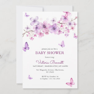Invitation Baby Sprinkle Violet Lavande Papillon Shower