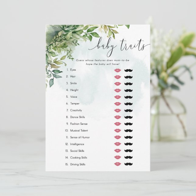 Invitation Baby Traits Aquarelle Verdure Baby shower Jeu (Debout devant)