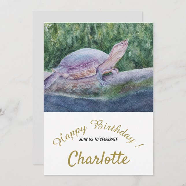 Invitation Baby Turtle 1er anniversaire (Devant / Derrière)