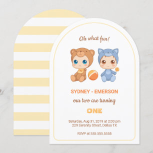 Invitation Baby Twins Premier Anniversaire Chat Bear Jumpsuit