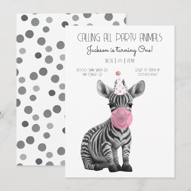 Invitation Baby Zebra noir et blanc Anniversaire (Devant / Derrière)