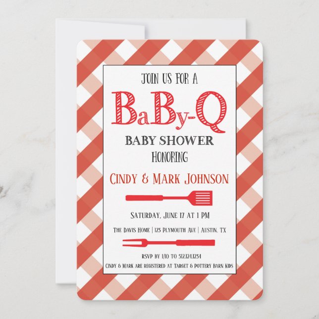 Invitation BabyQ Baby shower Barbecue Douche Couple pour bébé (Devant)