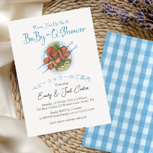 Invitation BabyQ Baby shower barbecue Kebab bleu En vichy rus