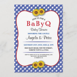 Invitation BABYQ Baby shower BBQ Party Sunflower Blue Invitat
