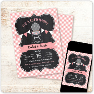 Invitation BABYQ Pink En vichy Chalkboard Baby shower fille