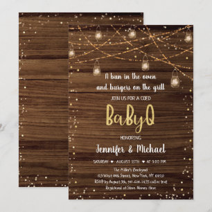 Invitation BabyQ Rustic String Lights Baby shower BBQ