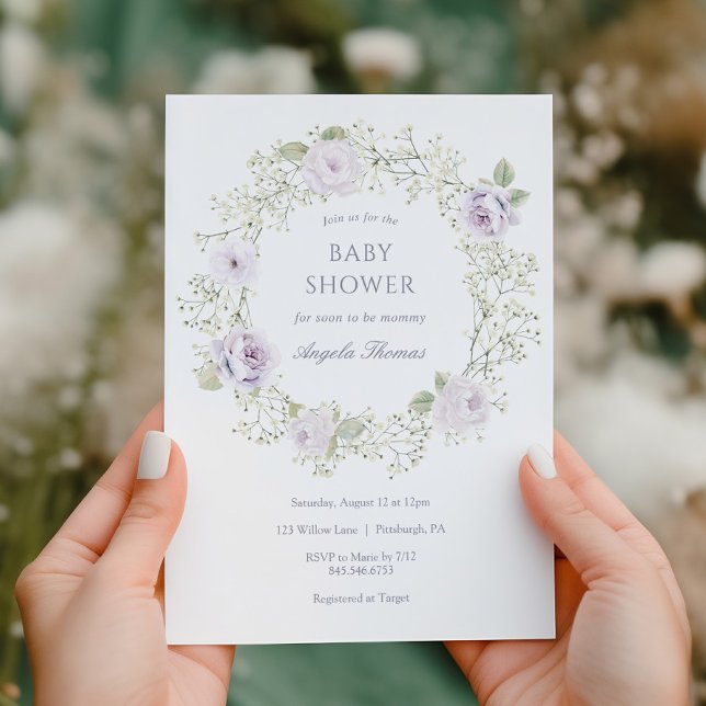 Invitation Baby's Breath and Purple Roses Baby Shower (Créateur téléchargé)