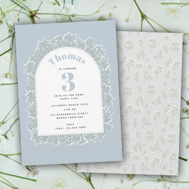 Invitation Baby's Breath Blue Boy Gypsophila Kids Birthday (Baby's Breath Blue Boy Gypsophila Kids Birthday Invitation)