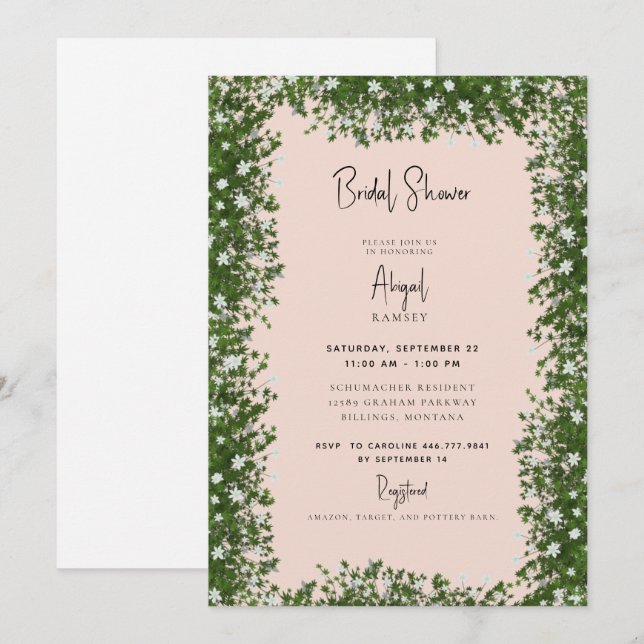 Invitation Baby's Breath Blush Baby Shower (Devant / Derrière)