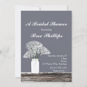 Invitation Baby's Breath dans un pot Mason Rustique Gris Invi