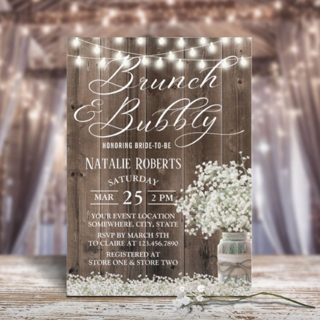 Invitation Baby's Breath Floral Mason Jar Rustique Réception  (Créateur téléchargé)