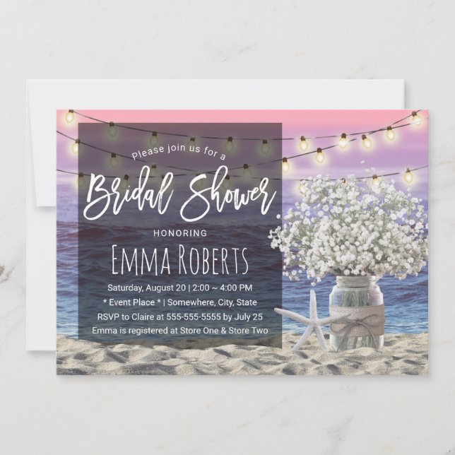 Invitation Baby's Breath Jar Beach Starfish Fête des mariées (Devant)