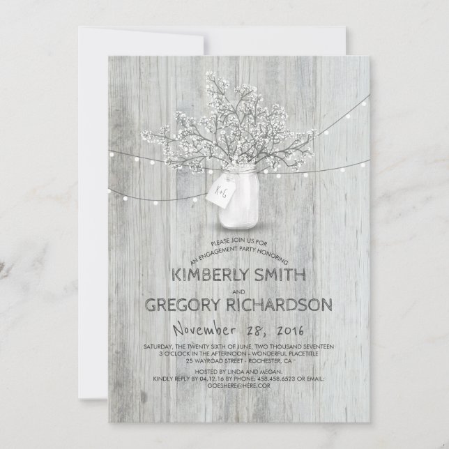 Invitation Baby's Breath Mason Jar Rustic Engagement Party (Devant)