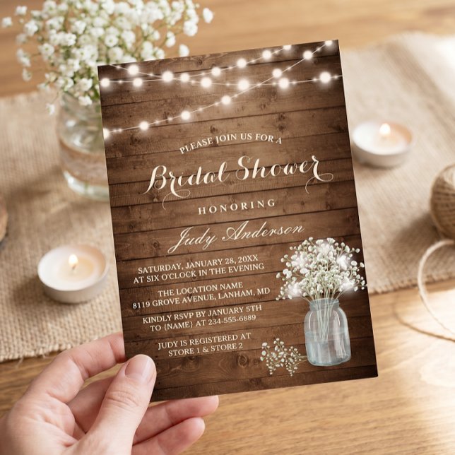 Invitation Baby's Breath Pot Mason Rustique Enterrement de Vi (Créateur téléchargé)