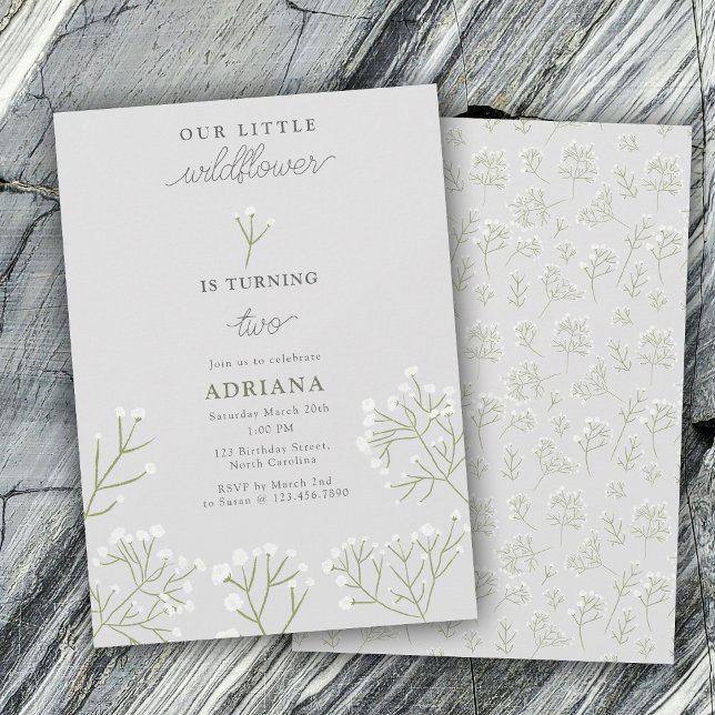 Invitation Baby's Breath Watercolor Gypsophila Girl Birthday (Baby's Breath Watercolor Gypsophila Girl Birthday Invitation)