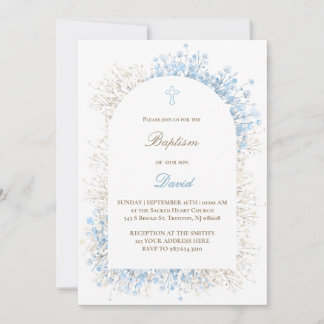 Invitation Baby's Breath white blue baby boy Baptism